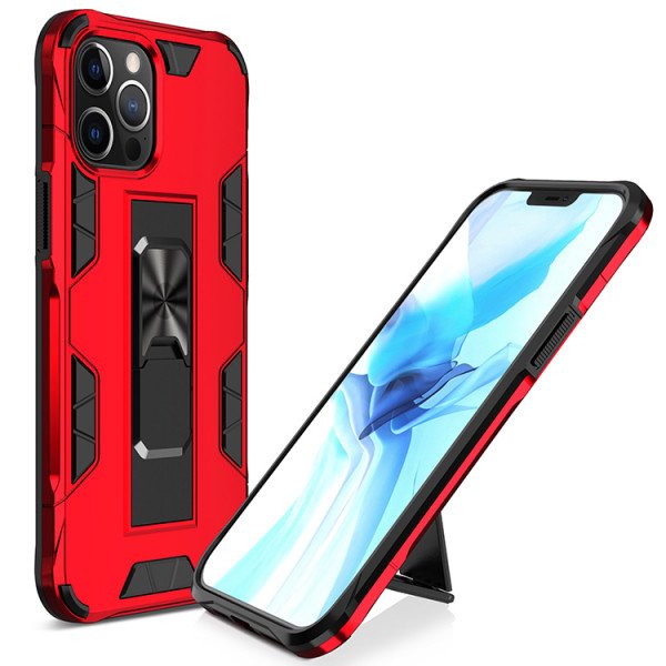 Wholesale Military Grade Armor Protection Stand Magnetic Feature Case for iPhone 12 Pro Max 6.7 (Red)